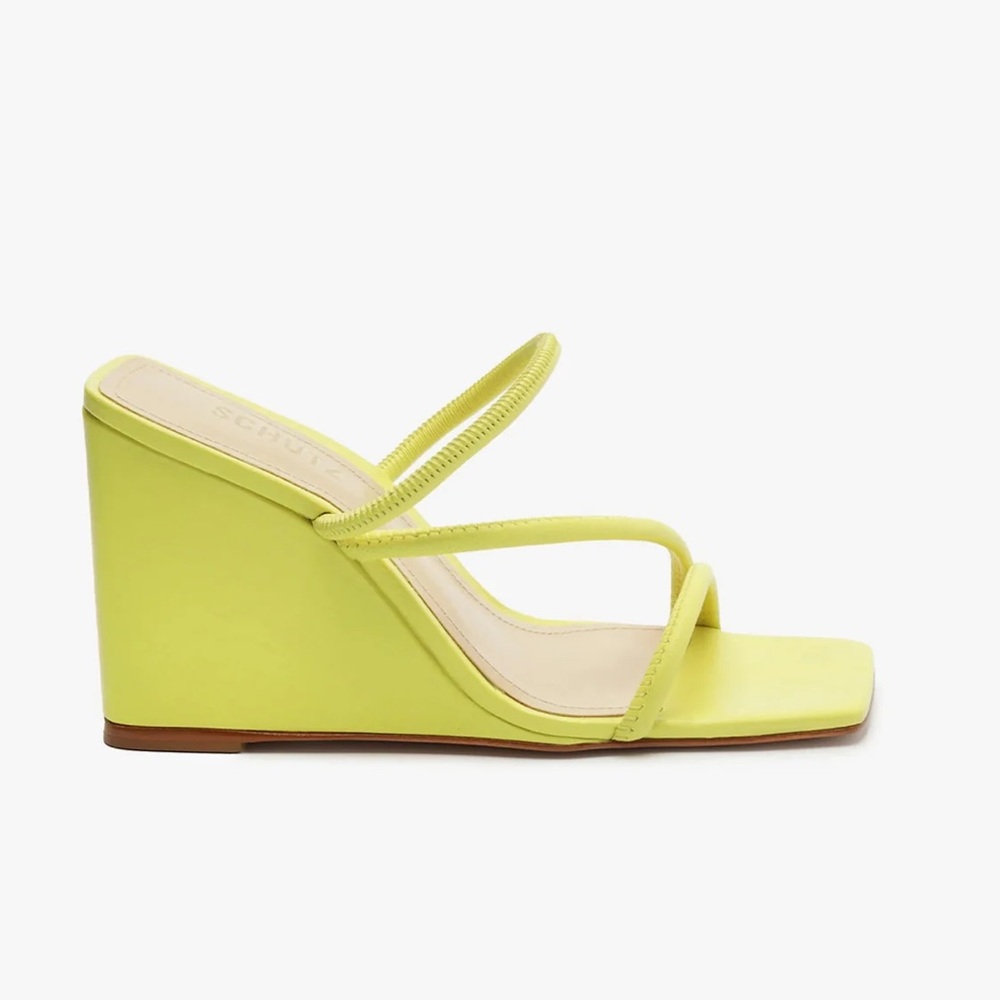 SCHUTZ Kiki Citron Napa Leather Wedge Strappy Sandals Size 7.5